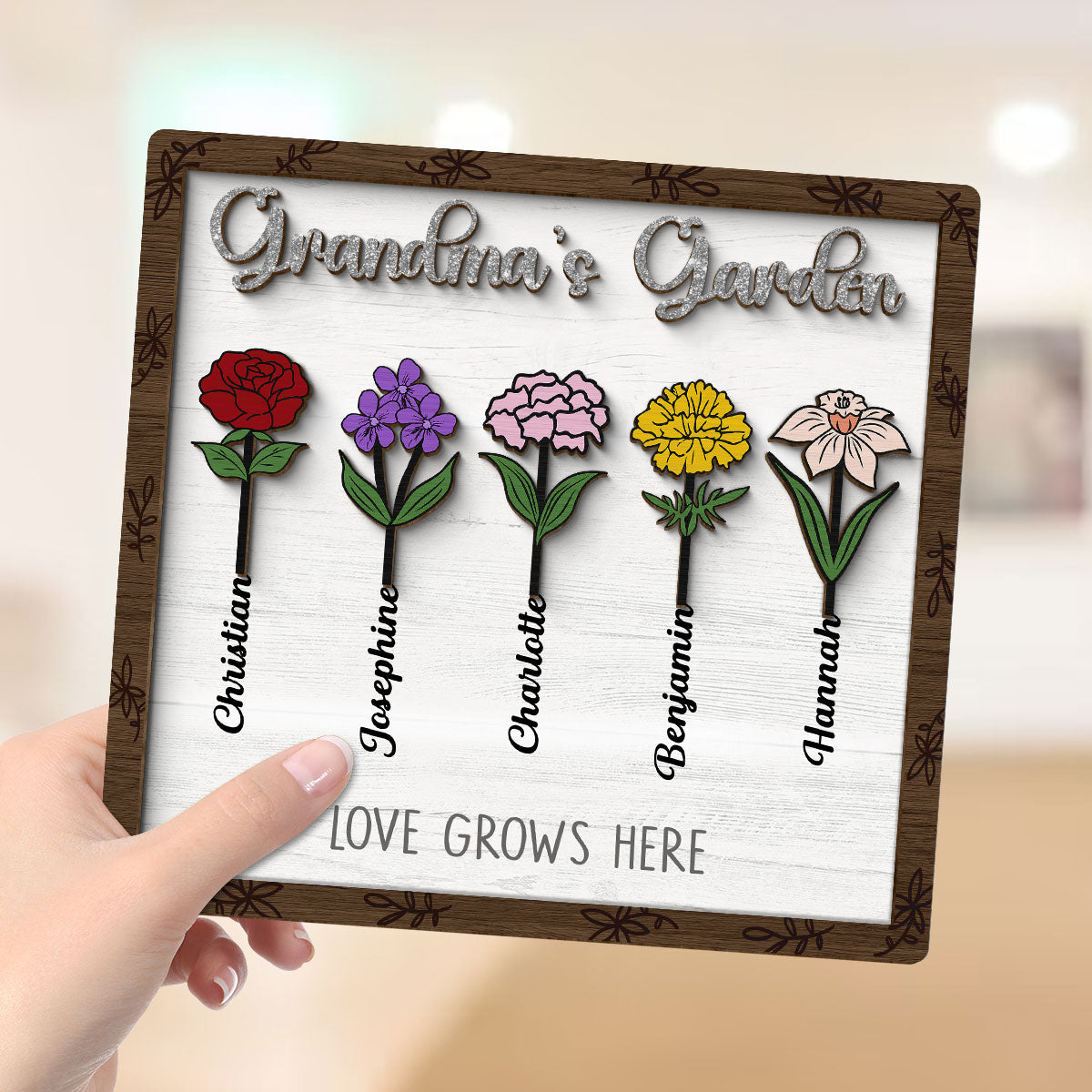Grandma's Garden Birth Month Flower Personalized 2-Layer Wooden Plaque