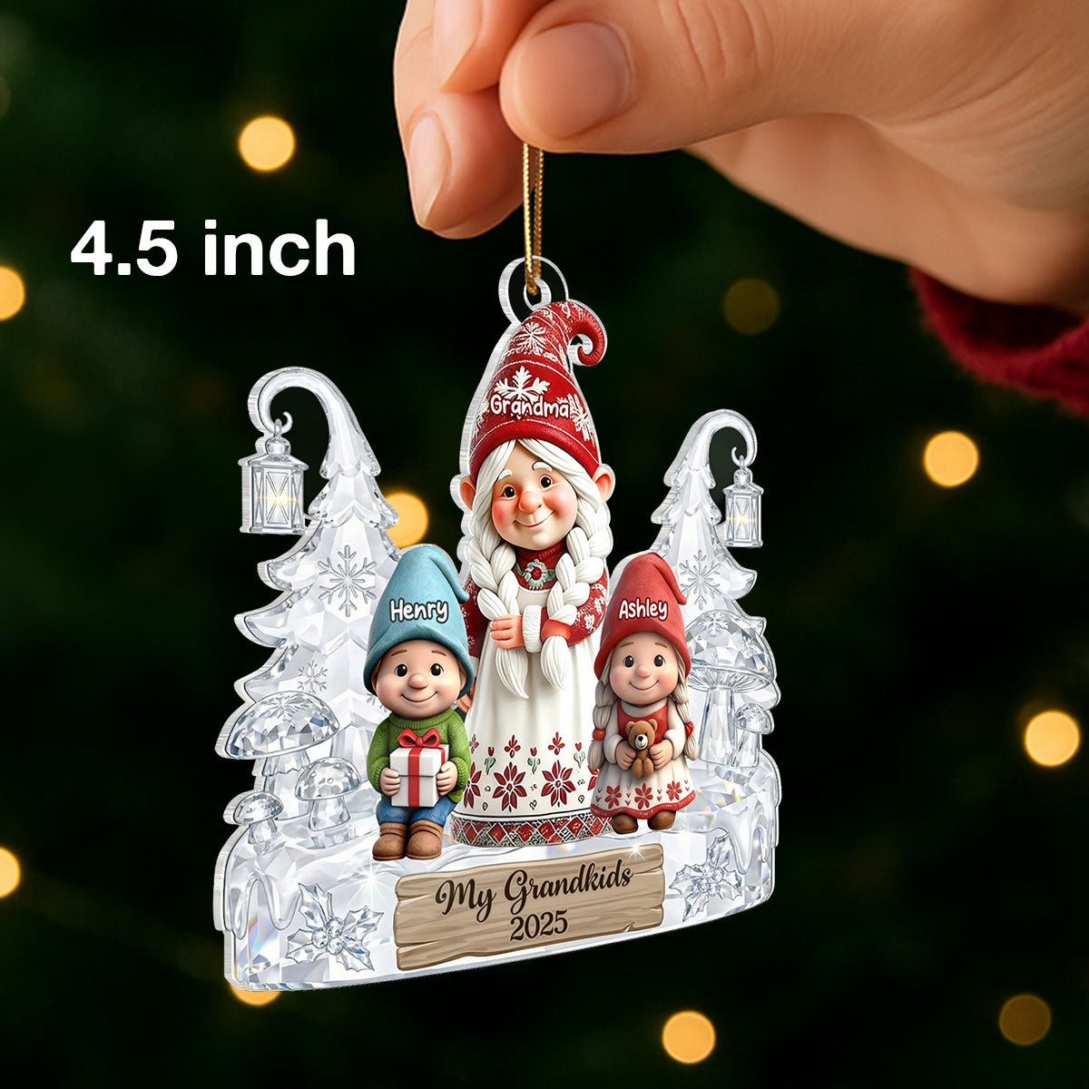 Gnome Grandma And Grandkids Pattern Crystal - Personalized Acrylic Ornament - Heartwarming Christmas Gift For Grandma, Family