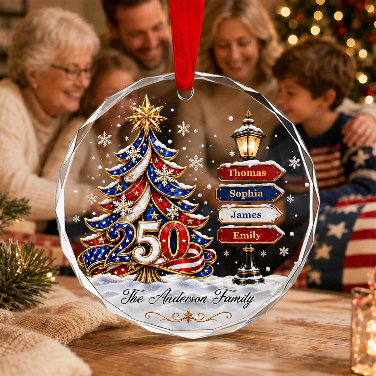 America 250 Family Tree - Personalized Glass Ornament