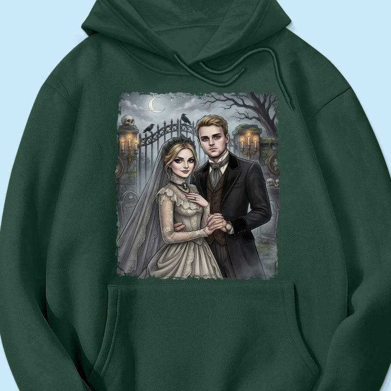 Custom Gothic Couple Portrait from Photo - Personalized Shirt - Couple Halloween Matching Shirts, Anniversary Gift for Her, for Him