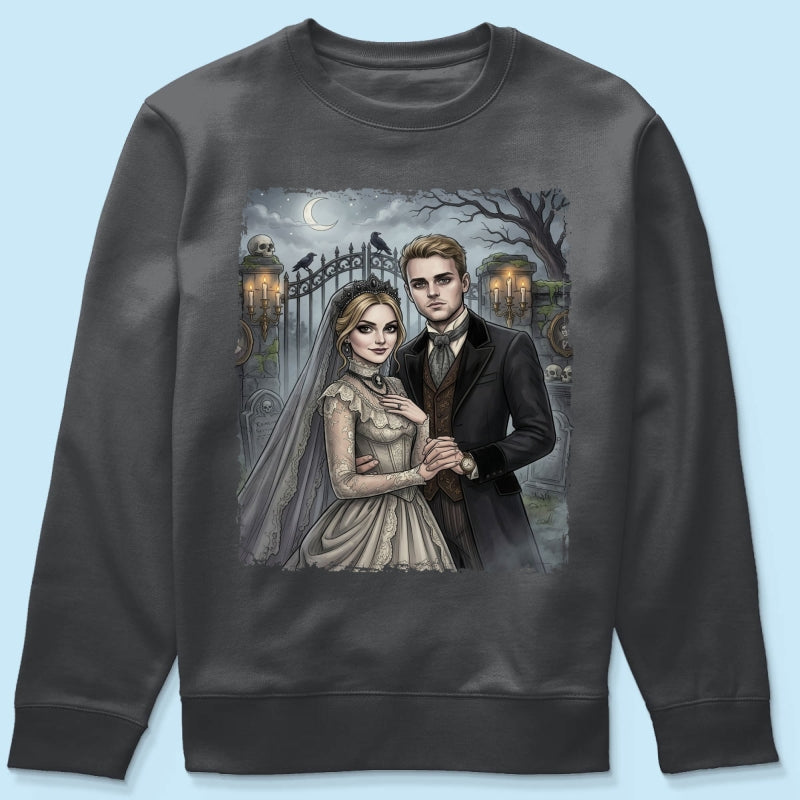Custom Gothic Couple Portrait from Photo - Personalized Shirt - Couple Halloween Matching Shirts, Anniversary Gift for Her, for Him