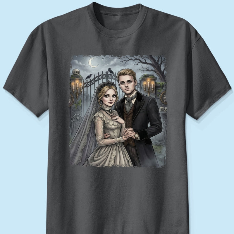 Custom Gothic Couple Portrait from Photo - Personalized Shirt - Couple Halloween Matching Shirts, Anniversary Gift for Her, for Him
