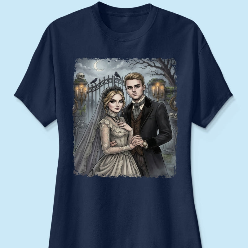 Custom Gothic Couple Portrait from Photo - Personalized Shirt - Couple Halloween Matching Shirts, Anniversary Gift for Her, for Him