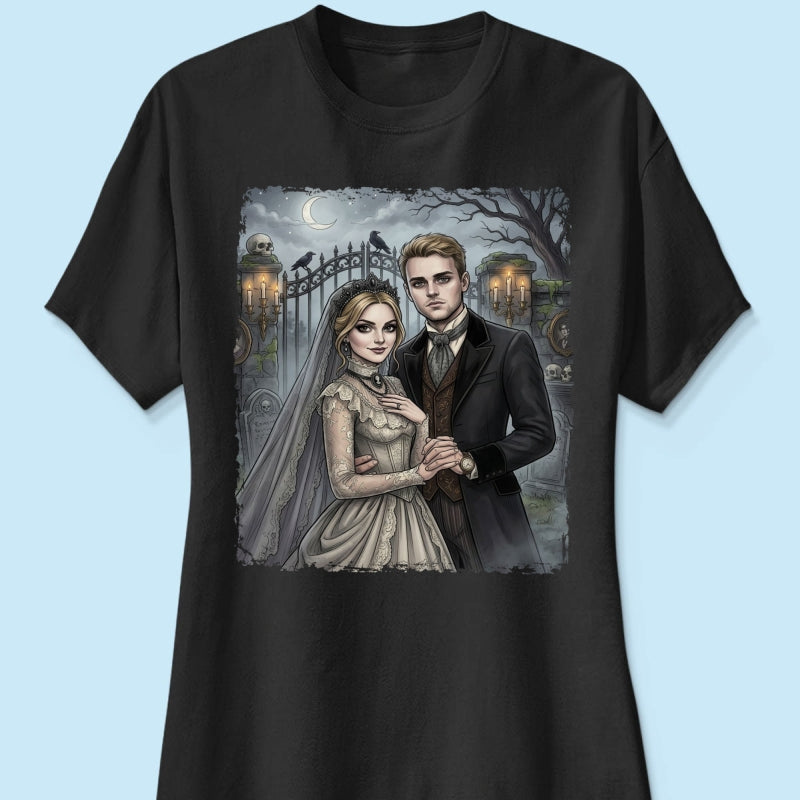 Custom Gothic Couple Portrait from Photo - Personalized Shirt - Couple Halloween Matching Shirts, Anniversary Gift for Her, for Him