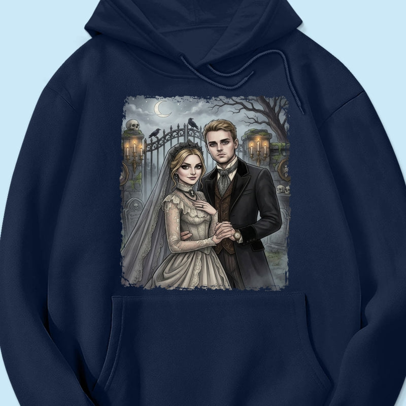 Custom Gothic Couple Portrait from Photo - Personalized Shirt - Couple Halloween Matching Shirts, Anniversary Gift for Her, for Him