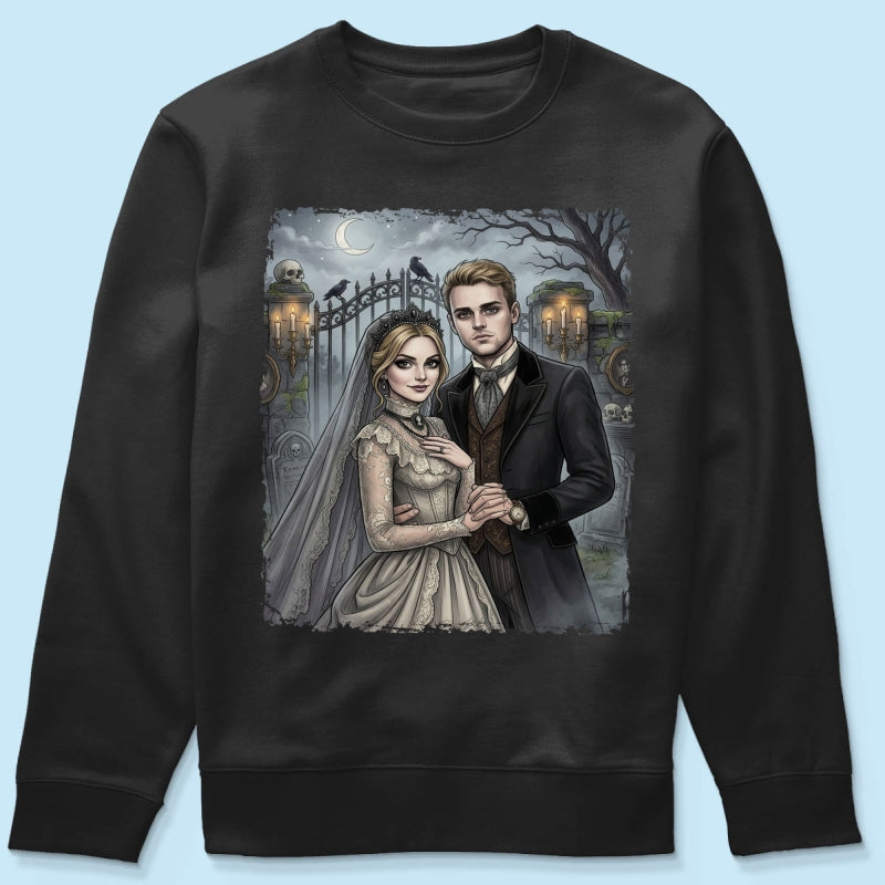 Custom Gothic Couple Portrait from Photo - Personalized Shirt - Couple Halloween Matching Shirts, Anniversary Gift for Her, for Him