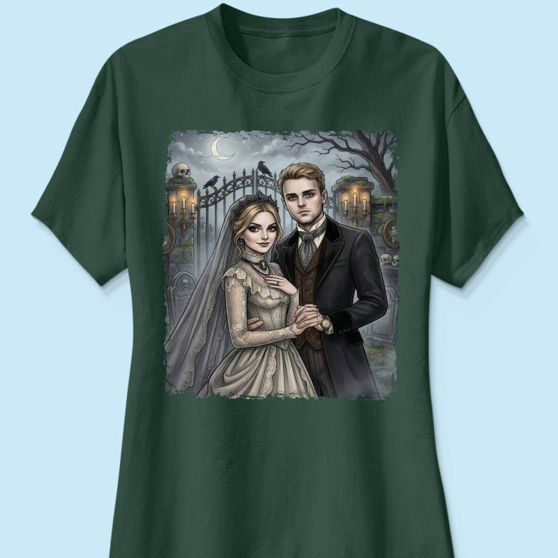 Custom Gothic Couple Portrait from Photo - Personalized Shirt - Couple Halloween Matching Shirts, Anniversary Gift for Her, for Him