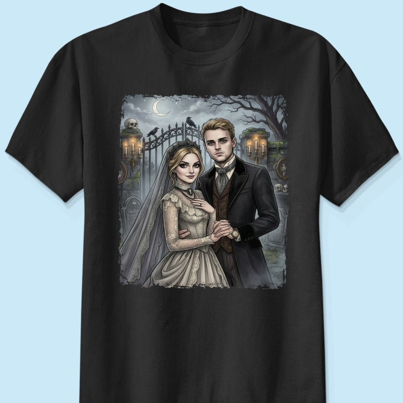 Custom Gothic Couple Portrait from Photo - Personalized Shirt - Couple Halloween Matching Shirts, Anniversary Gift for Her, for Him
