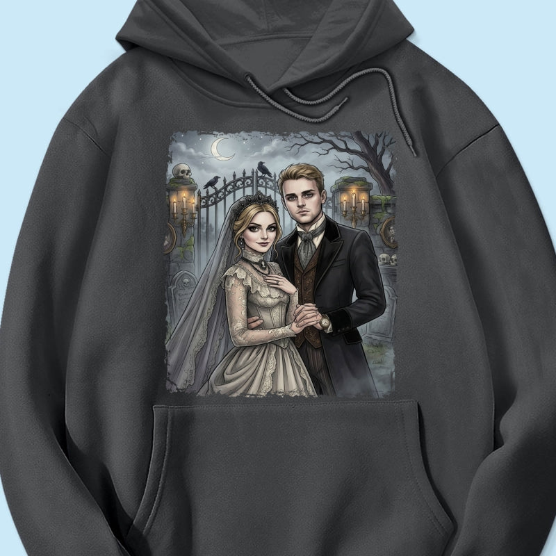 Custom Gothic Couple Portrait from Photo - Personalized Shirt - Couple Halloween Matching Shirts, Anniversary Gift for Her, for Him