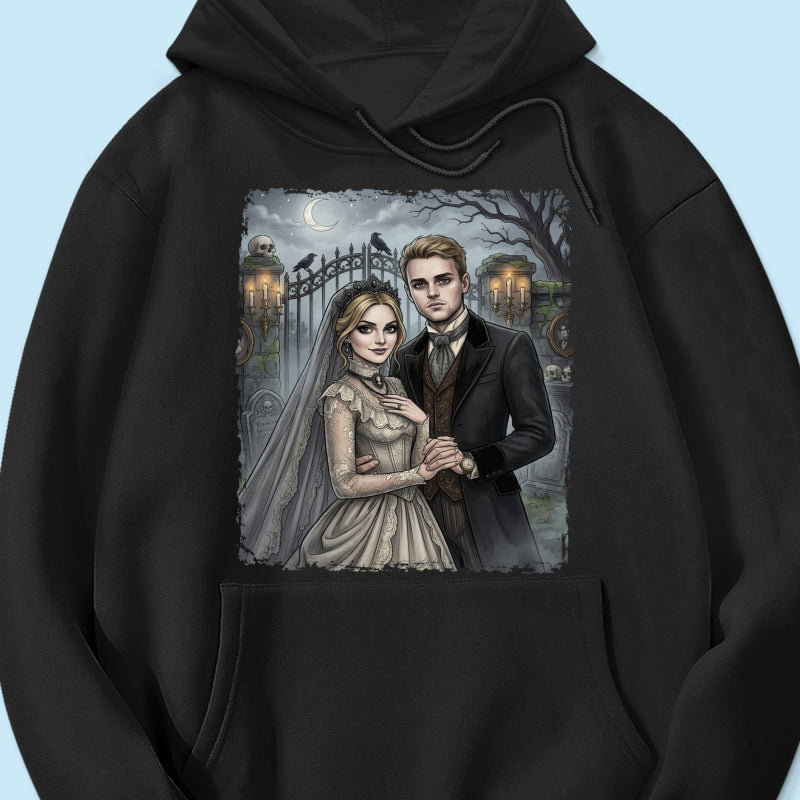 Custom Gothic Couple Portrait from Photo - Personalized Shirt - Couple Halloween Matching Shirts, Anniversary Gift for Her, for Him