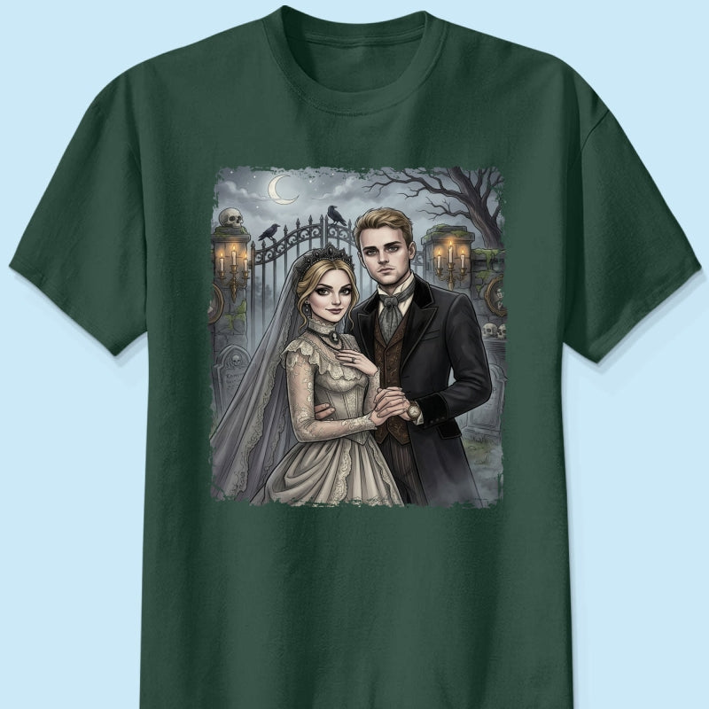 Custom Gothic Couple Portrait from Photo - Personalized Shirt - Couple Halloween Matching Shirts, Anniversary Gift for Her, for Him