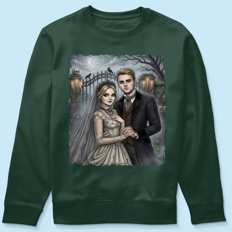 Custom Gothic Couple Portrait from Photo - Personalized Shirt - Couple Halloween Matching Shirts, Anniversary Gift for Her, for Him