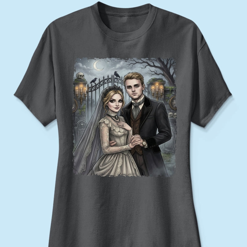 Custom Gothic Couple Portrait from Photo - Personalized Shirt - Couple Halloween Matching Shirts, Anniversary Gift for Her, for Him