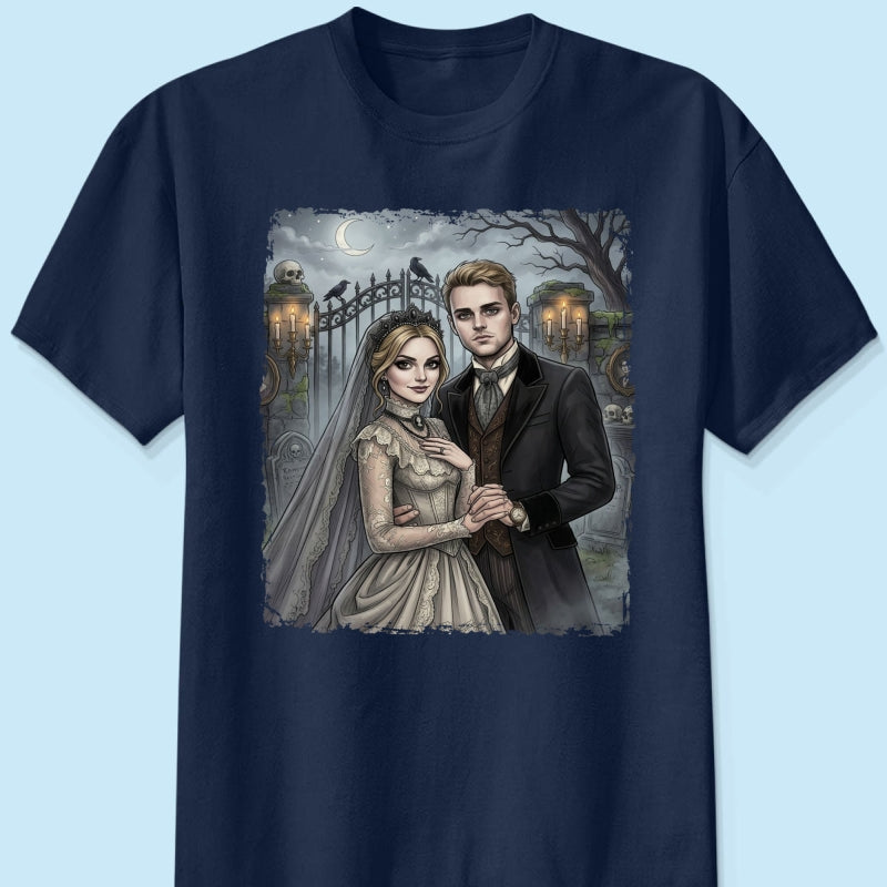 Custom Gothic Couple Portrait from Photo - Personalized Shirt - Couple Halloween Matching Shirts, Anniversary Gift for Her, for Him