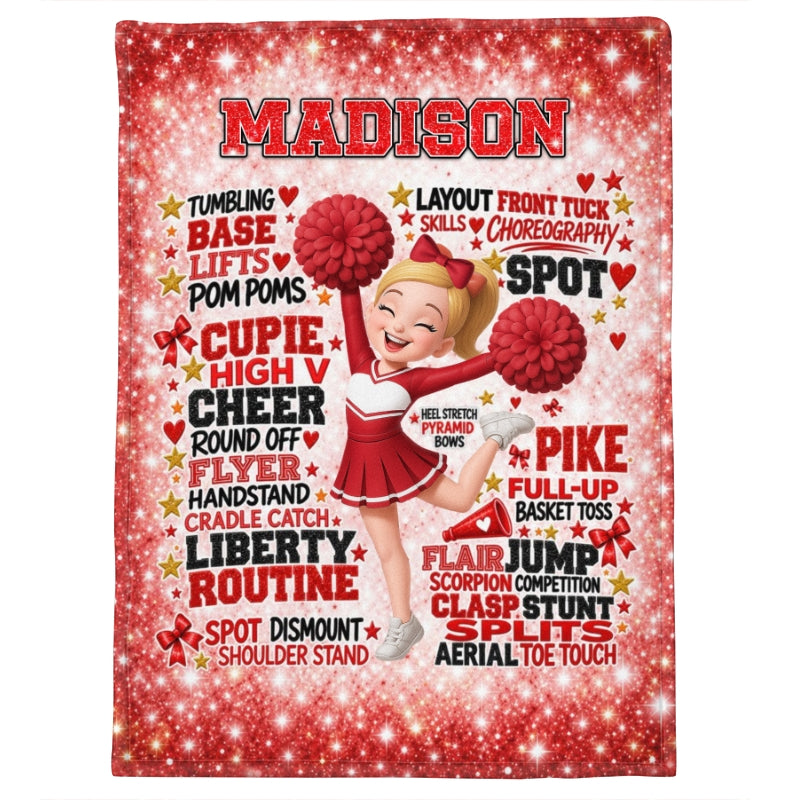 Proud Cheerleader Custom Name Typography Word Art - Personalized Fleece Blanket - Christmas Gift For Cheerleaders, Daughter, Granddaughter