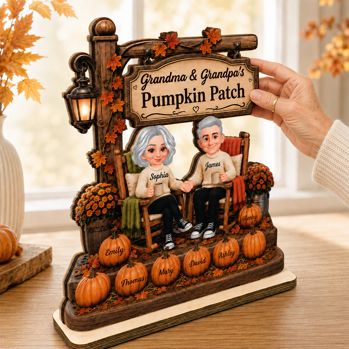 Grandparents' Pumpkin Patch Fall Sign Post 2D Flat - Personalized 2-Layered Wooden Plaque - Cozy Fall Decor