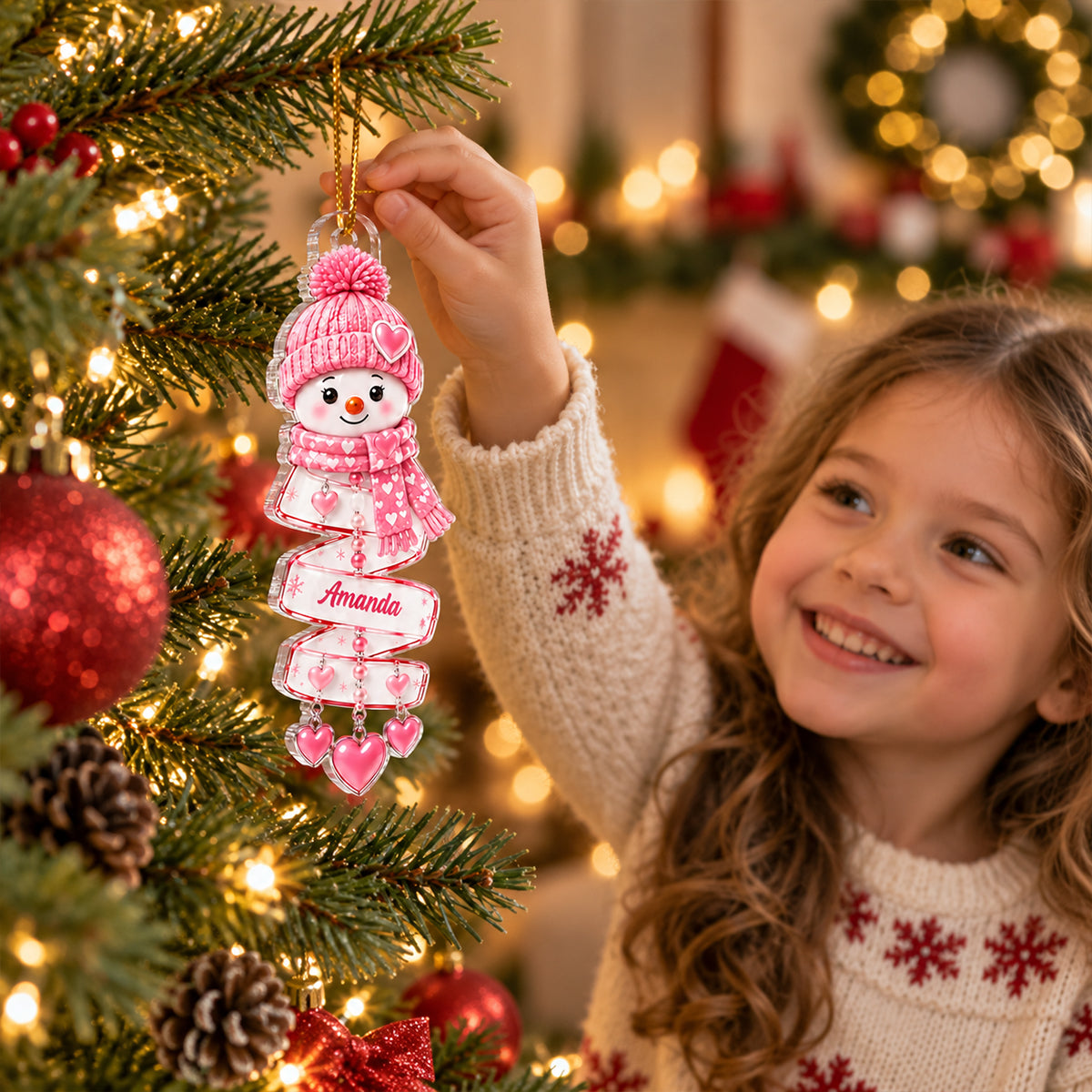 Grandkids Cute Snowman - Personalized Acrylic Ornament - Christmas Tree Decor, Gift for Granddaughter, Grandson