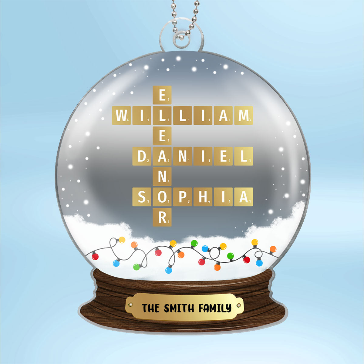 Family Snow Globe Crossword Puzzle Art Personalized Acrylic Ornament, Christmas Gift for Husband, Wife, Parents, Grandparents, Siblings, Daughters