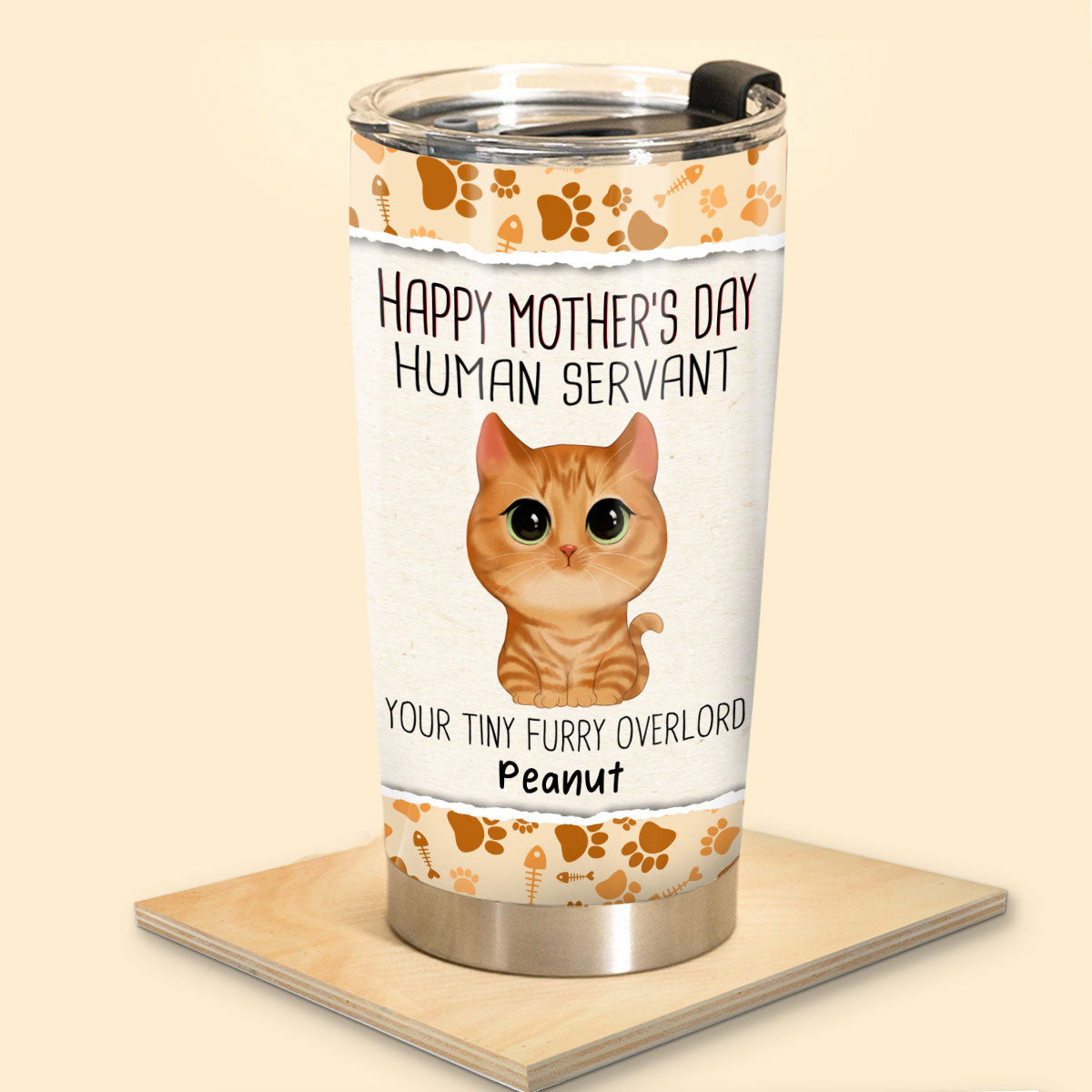 Watercolor Cute Cats Happy Mother‘s Day Cat Human Servant Personalized Tumbler