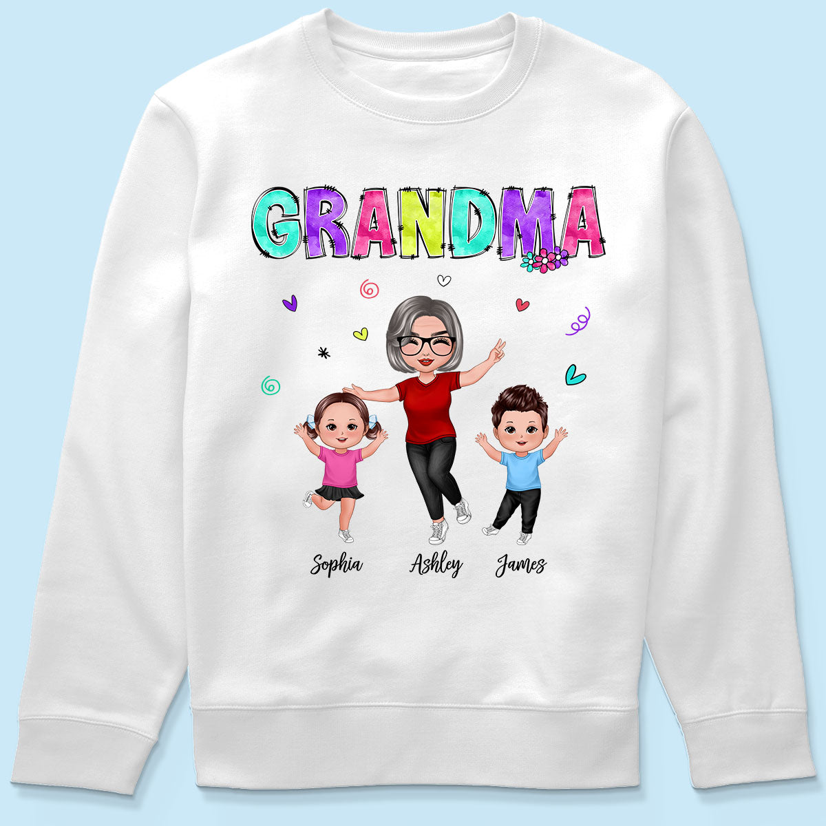 Vibrant Pattern Grandma & Grandkids Personalized Shirt