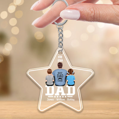 Five - Star Dad Back View Dad And Kids Personalized Acrylic Keychain