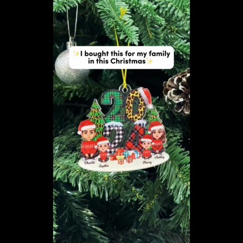 Christmas Family Sitting 2024 Stacked Pattern - Personalized Acrylic Ornament