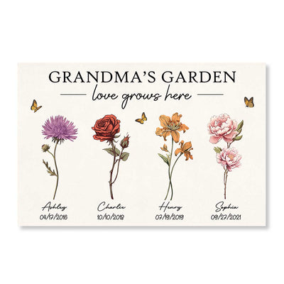 Vintage Birth Month Flowers Grandma‘s Garden Gift For Grandma Mom Personalized Horizontal Poster