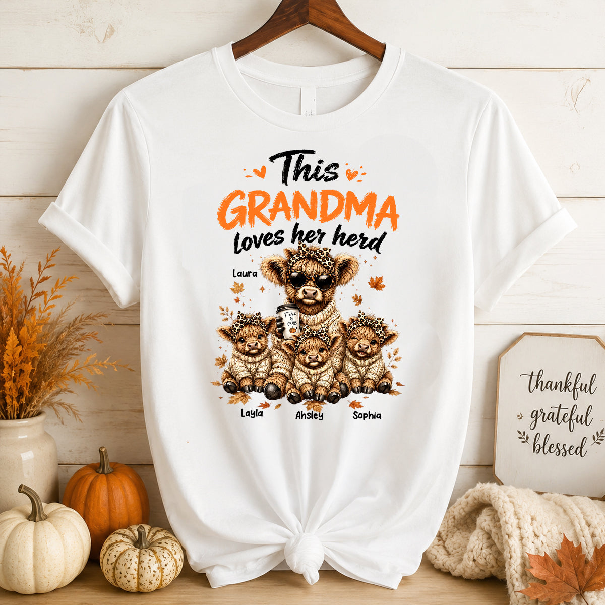 This Grandma Loves Her Herd Fall Season - Personalized Light Color Shirt - Cozy Autumn Tee for Grandma