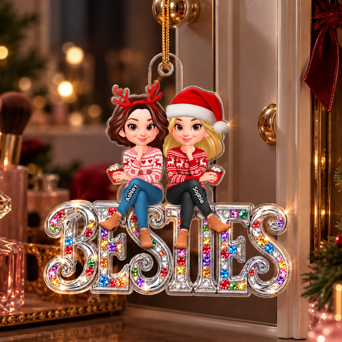 Sparkling BESTIES - Personalized Acrylic Ornament - Best Friend Christmas Keepsake Gift