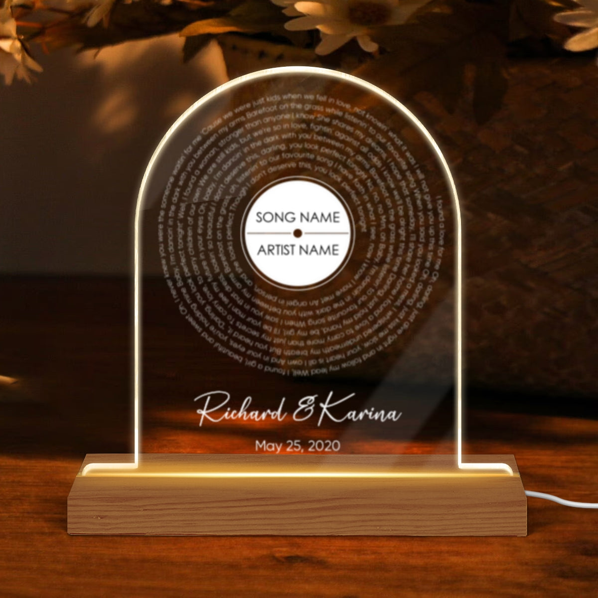 Personalized Vinyl Record Song with Lyrics on Acrylic LED Night Light,  Gift, Personalized Gift for Her, Gift for Him, Wedding Song Gift