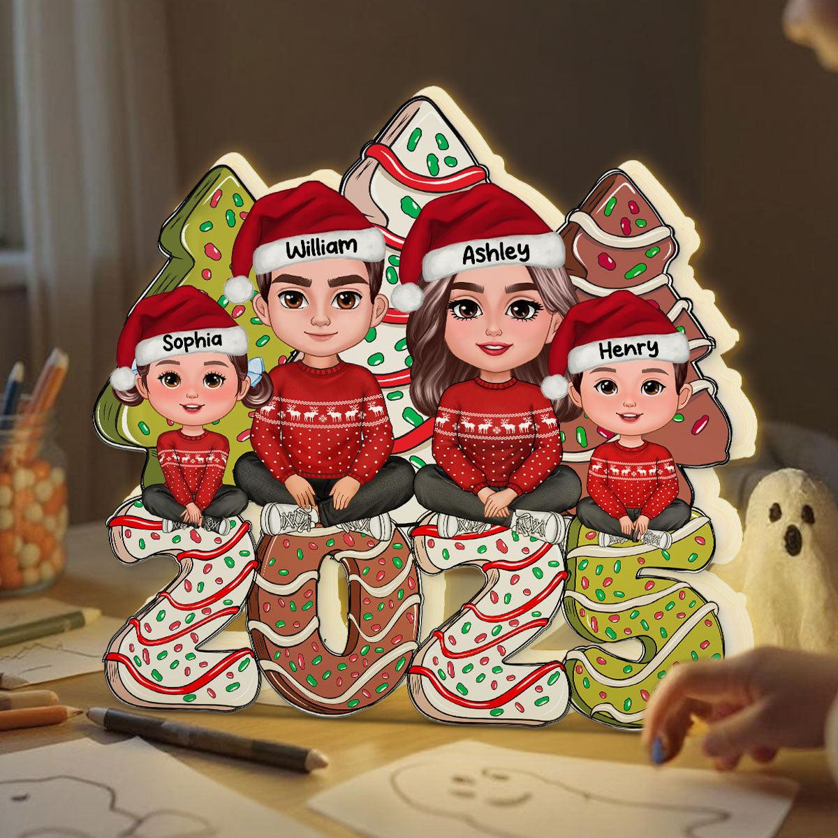Christmas Tree Cake Family Personalized LED Light Box