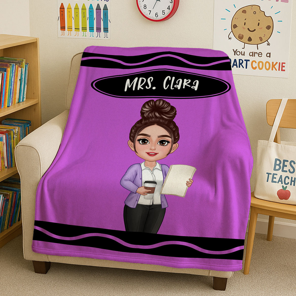 Teacher Crayon Personalized Blanket, Back To School Gift For Teacher