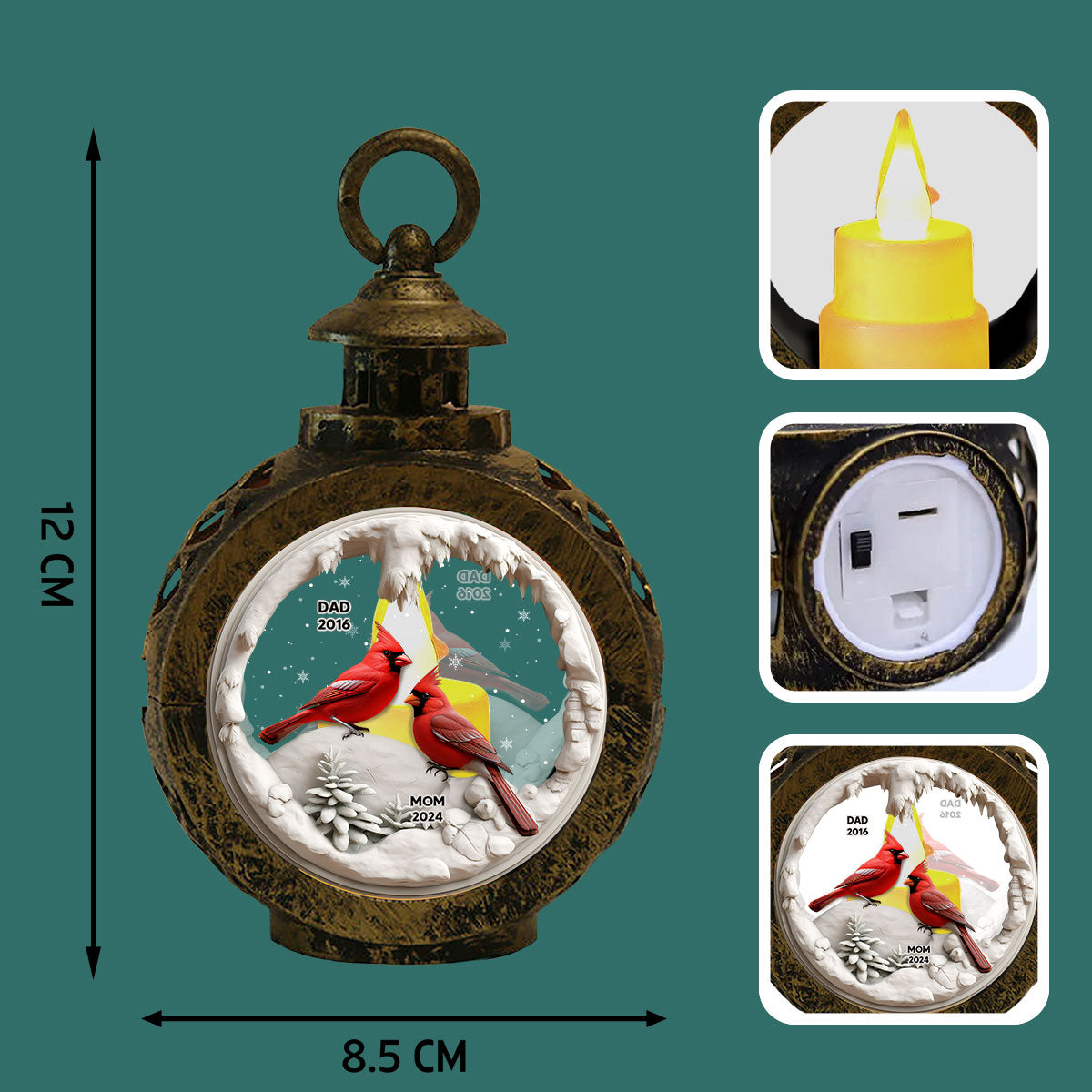 Cardinals In Winter Cave Christmas Personalized Lantern Ornament, Remembrance Gift, Sympathy Gift