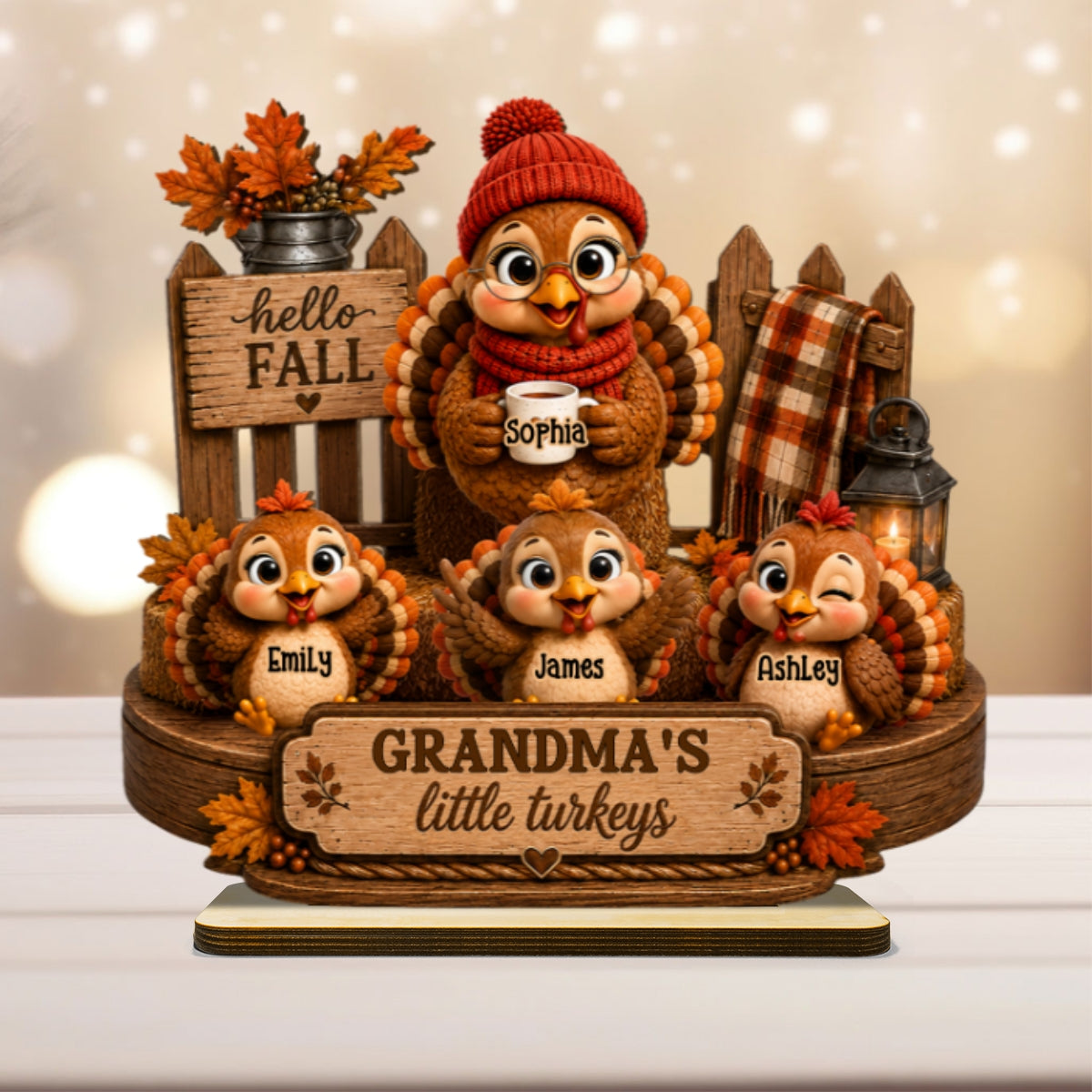 Grandma's Little Turkeys 2D Flat - Personalized Wooden Plaque – Thanksgiving Gift For Grandma