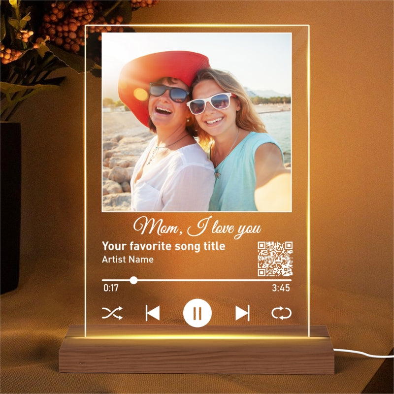 Custom Photo Like Mother Like Daughters Favorite Love Song Scannable QR Code Personalized Rectangle Acrylic Plaque LED Night Light