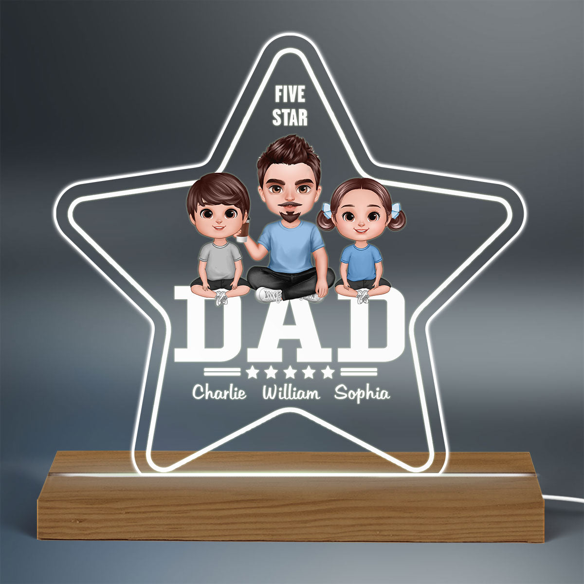 Five - Star Doll Realistic Dad And Kids Personalized Warm Custom Shape Acrylic LED Night Light
