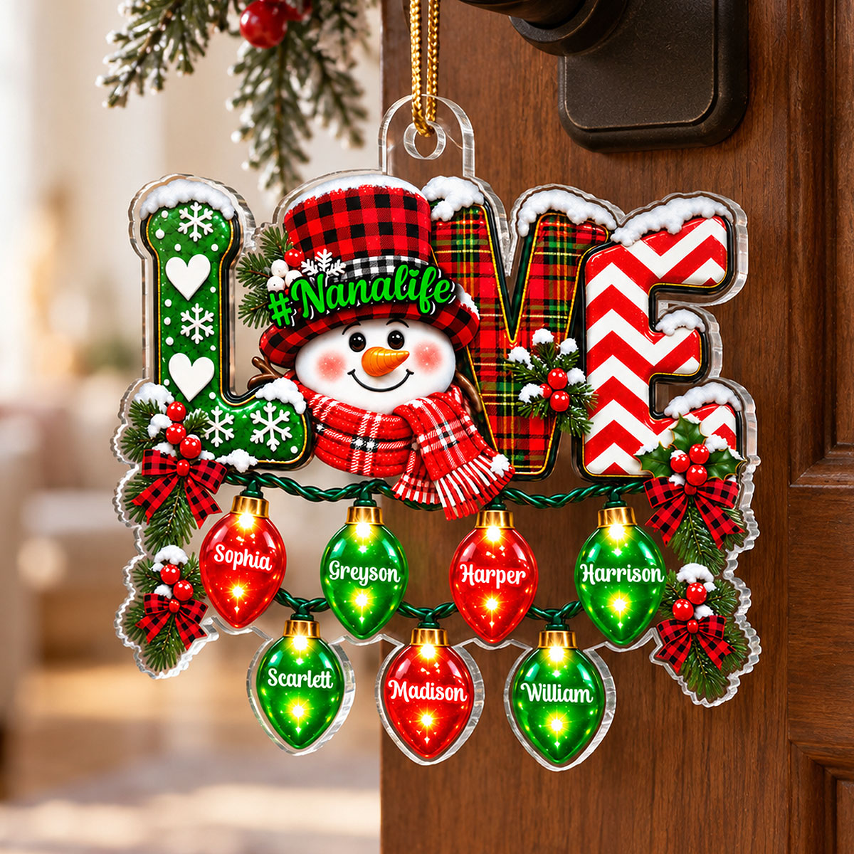 LOVE Grandma Life Snowman 2D Flat - Personalized Acrylic Ornament - Christmas Gift For Grandma