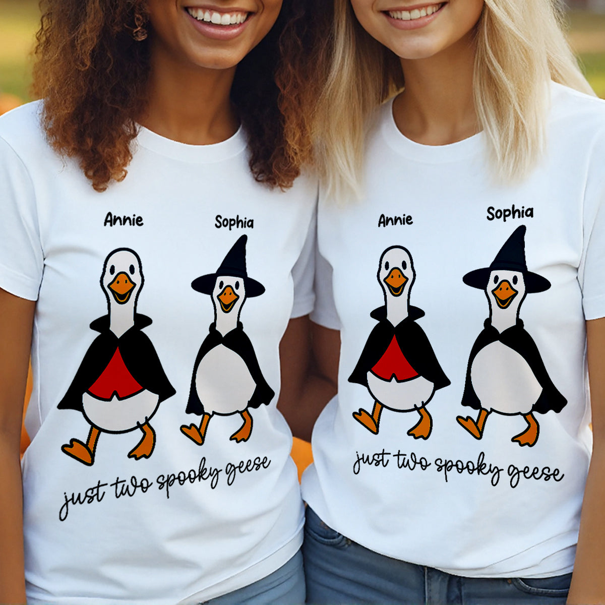 Halloween Funny Cute Spooky Goose Besties Personalized Shirt, Group Shirt For Besties
