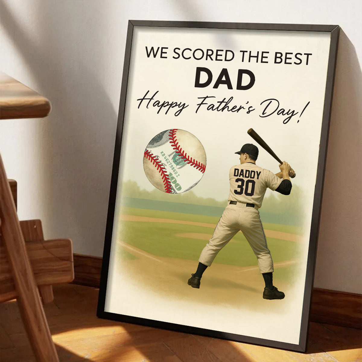 Baseball Dad Happy Father's Day Money Gift Personalized Poster, Gift for Dad, Gift for Husband