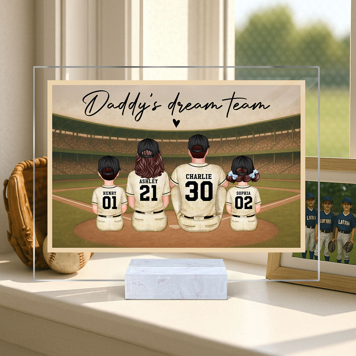 Retro Vintage Baseball Daddy's Dream Team Personalized Acrylic Plaque, Gift For Dad