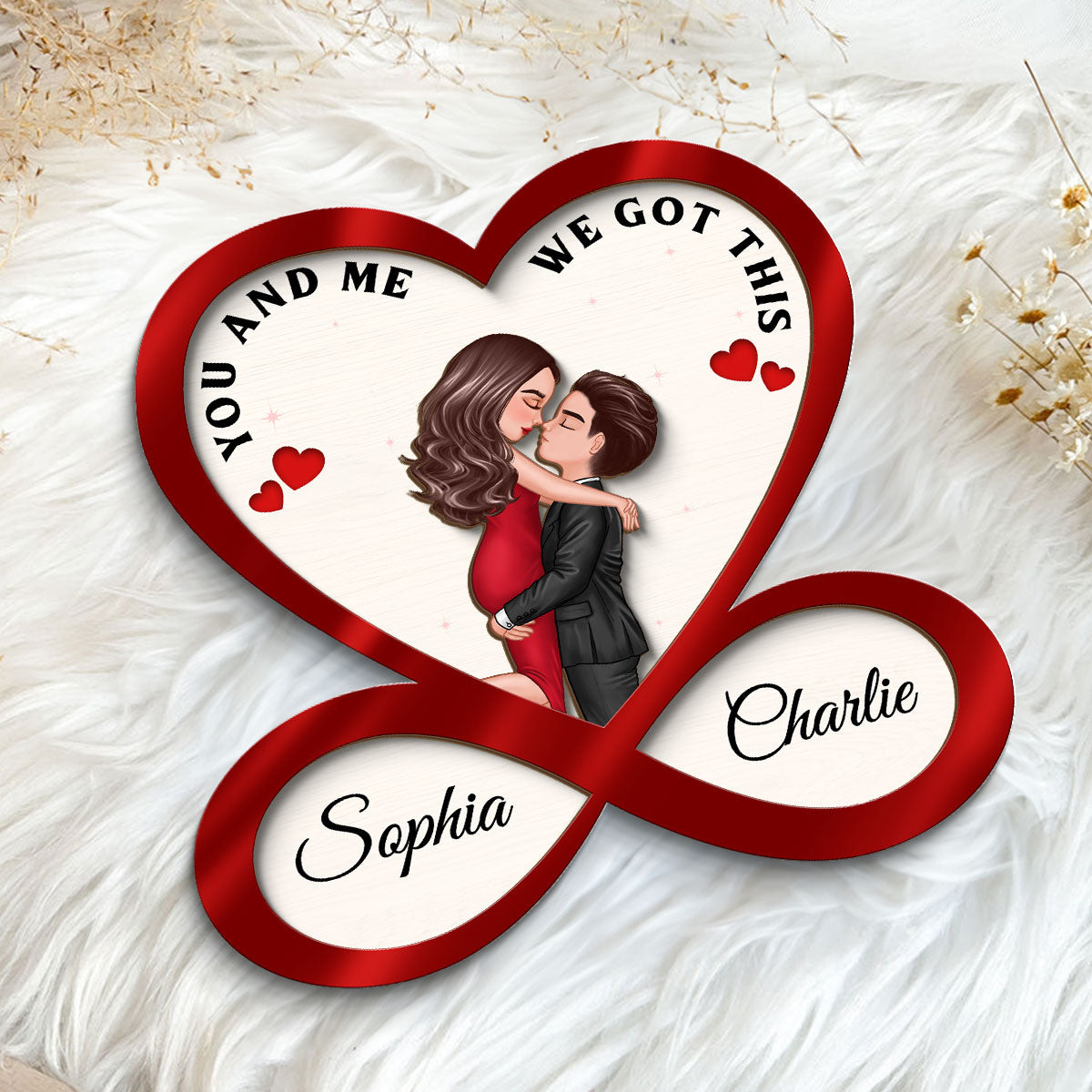 Infinity Heart Couple Hugging Kissing Anniversary Gift For Him Gift For Her Personalized 2-Layer Wooden Plaque