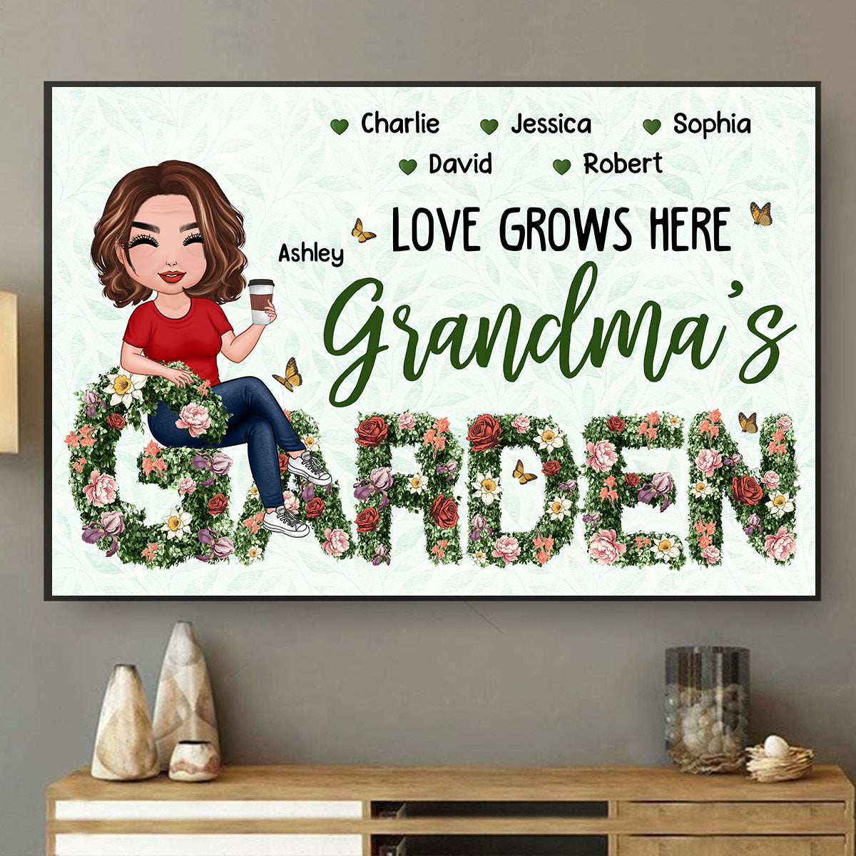 Grandma Sitting On Birth Month Flower Text Personalized Poster