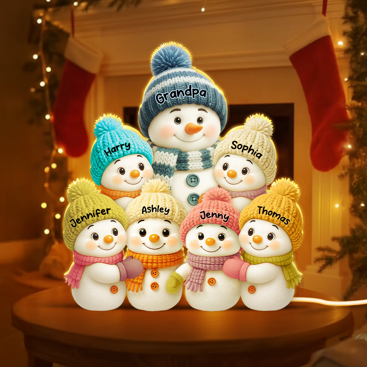 Snowman Grandpa and Grandkids Personalized Light Box - Christmas Gift for Grandpa