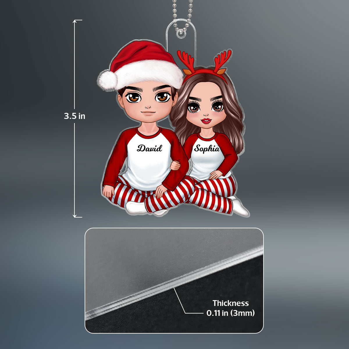Christmas Doll Couple Sitting Hugging Personalized Acrylic Ornament