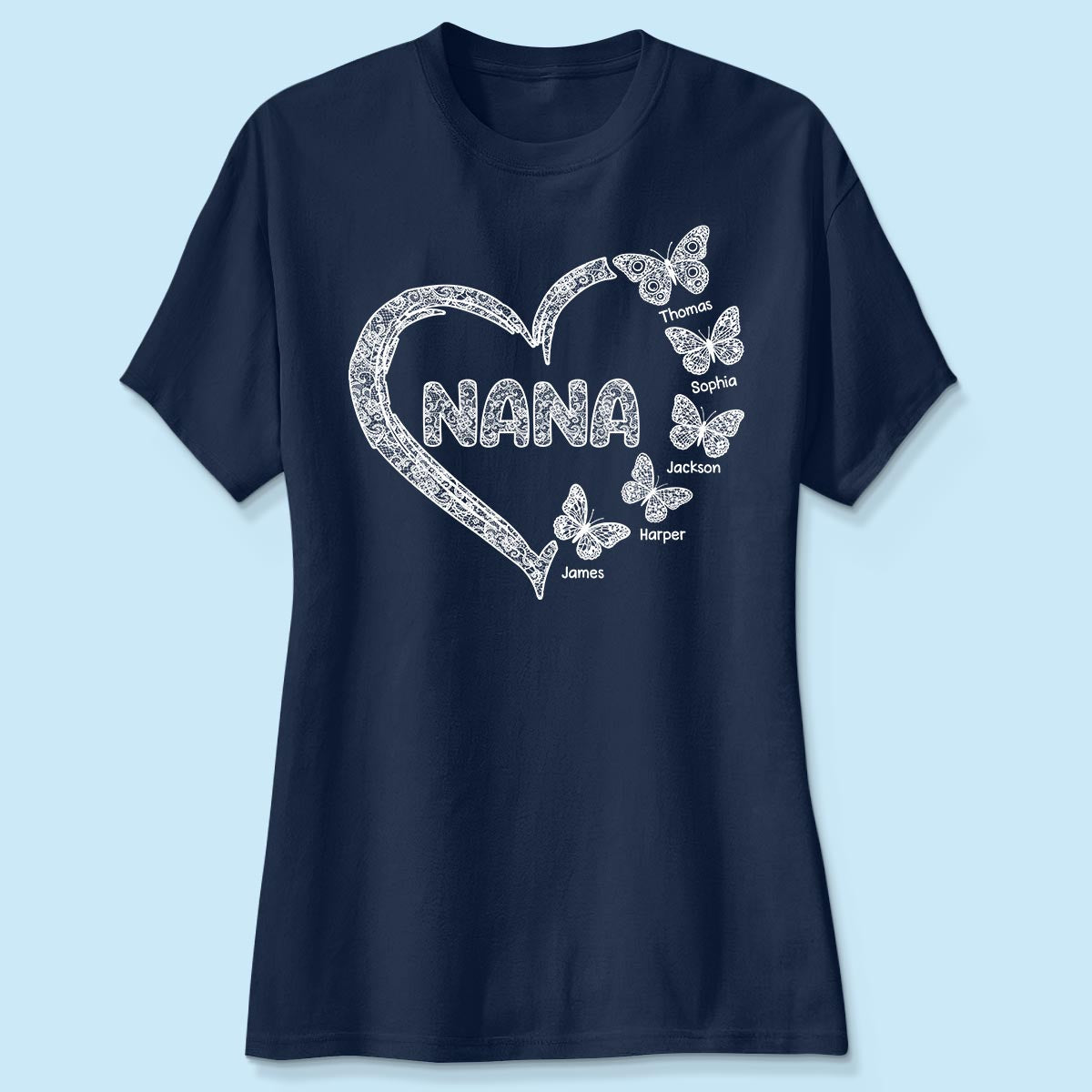 Grandma Lace Pattern Butterflies Heart - Personalized Shirt - Gift For Grandma, Mom