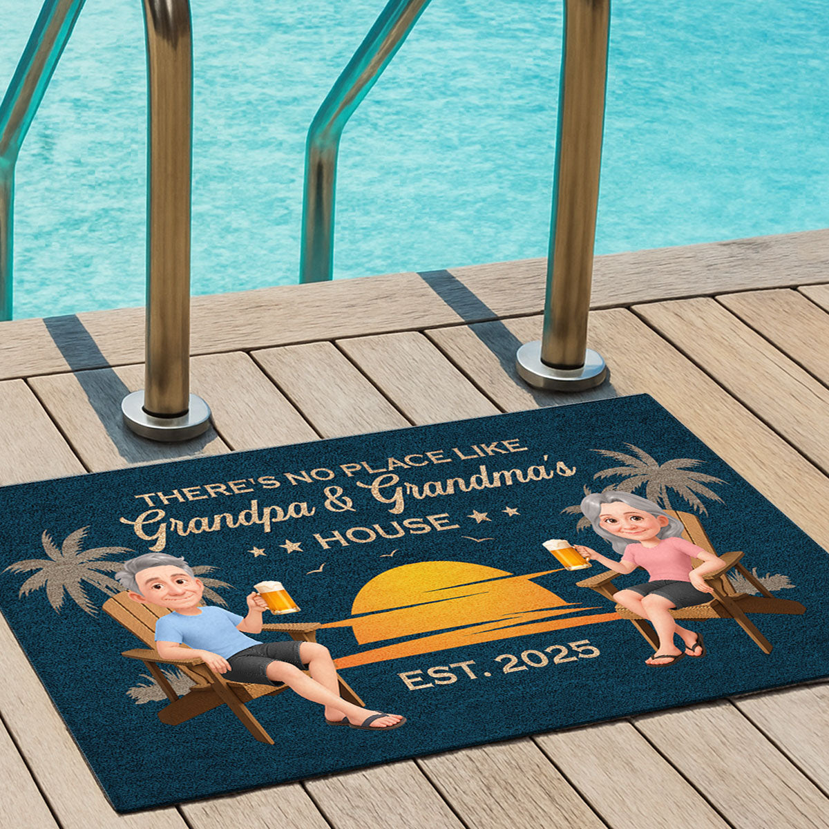Retro Vintage Summer There's No Place Like Grandpa Grandma Grandparents House Personalized Doormat