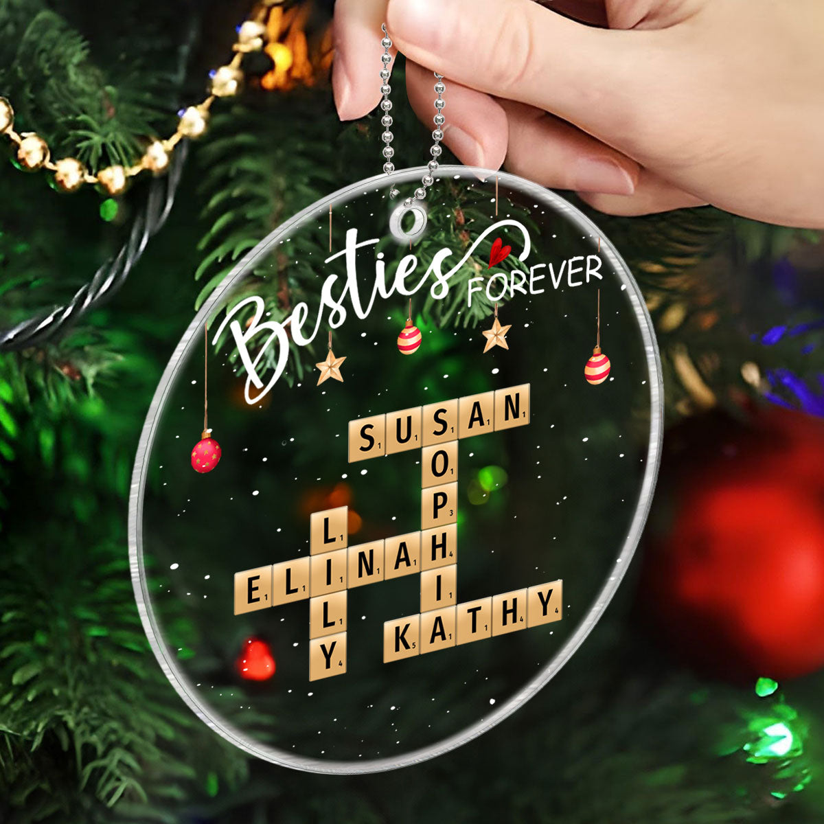 Besties Forever Crossword Puzzle Art Personalized Acrylic Ornament