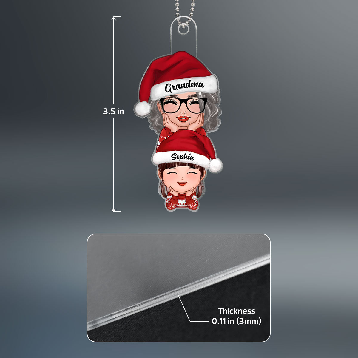 Happy Doll Grandma Granddaughter Grandson Stacked Christmas Gift Personalized Acrylic Ornament