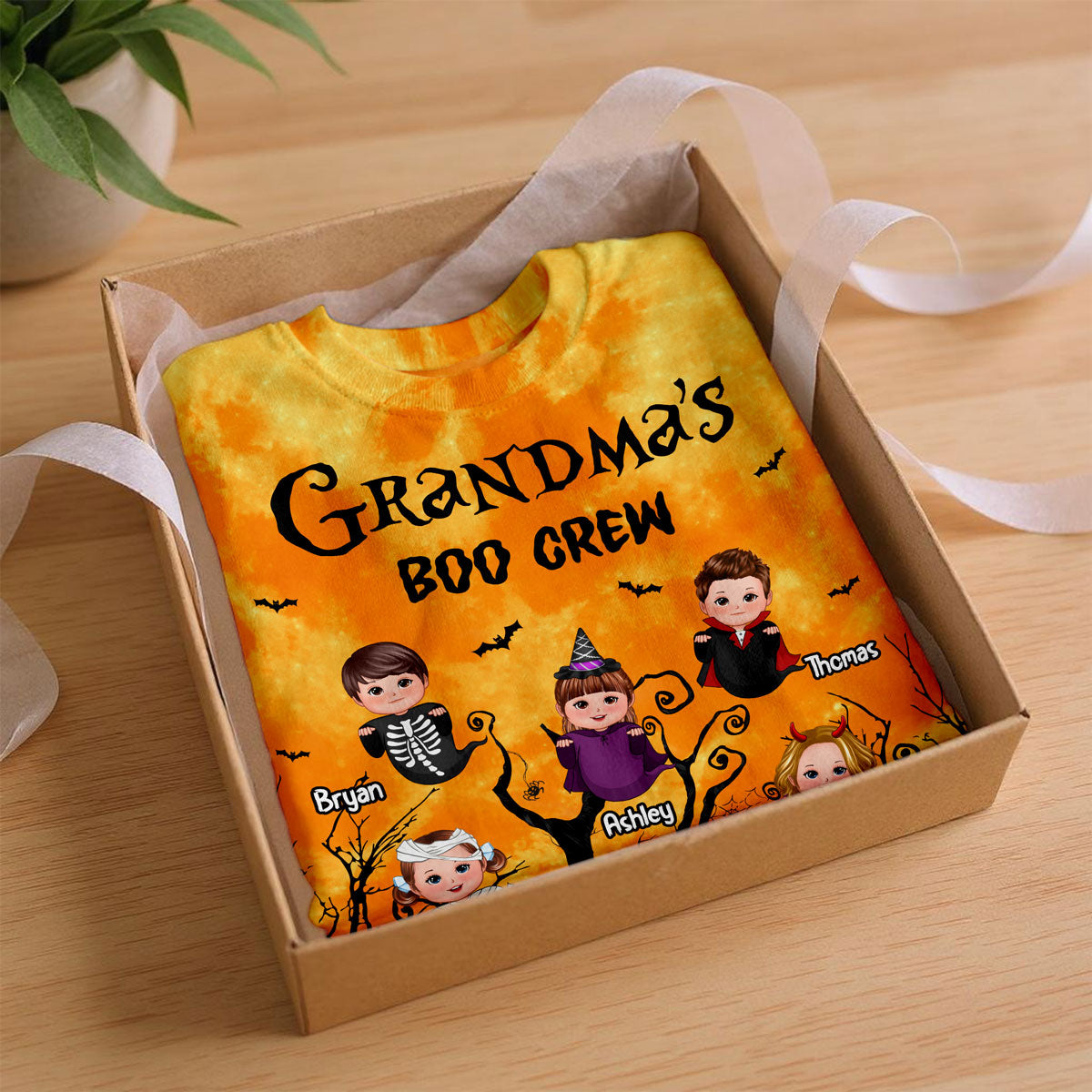 Grandma's Boo Crew Moon Bat Tree Theme Personalized Shirt, Perfect Halloween Costume for Grandma
