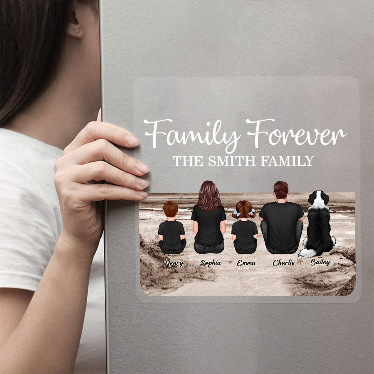 Retro Vintage Family Sitting Beach Landscape Personalized Decal